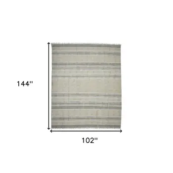 9' X 12' Gray And Brown Striped Flatweave Handmade Distressed Area Rug With Fringe
