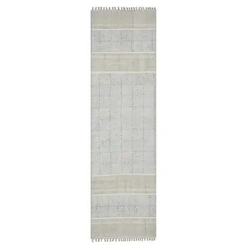 8' Blue Oriental Flatweave Handmade Distressed Runner Rug With Fringe