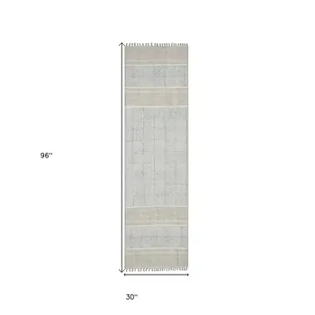8' Blue Oriental Flatweave Handmade Distressed Runner Rug With Fringe