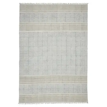 7' X 10' Blue Oriental Flatweave Handmade Distressed Area Rug With Fringe