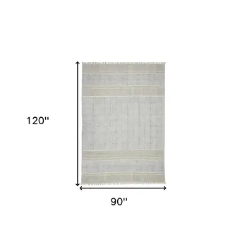 7' X 10' Blue Oriental Flatweave Handmade Distressed Area Rug With Fringe