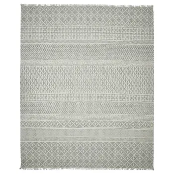3' X 5' Gray Geometric Flatweave Handmade Distressed Area Rug With Fringe