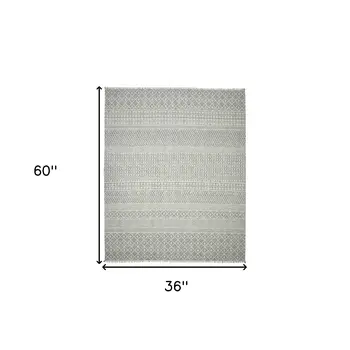 3' X 5' Gray Geometric Flatweave Handmade Distressed Area Rug With Fringe