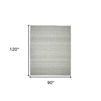 7' X 10' Gray Geometric Flatweave Handmade Distressed Area Rug With Fringe