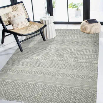 9' X 12' Gray And Brown Striped Flatweave Handmade Distressed Area Rug With Fringe