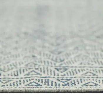 7' X 10' Blue Geometric Flatweave Handmade Distressed Area Rug With Fringe
