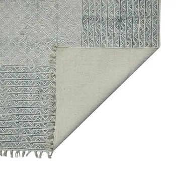 9' X 12' Gray And Blue Geometric Flatweave Handmade Distressed Area Rug With Fringe