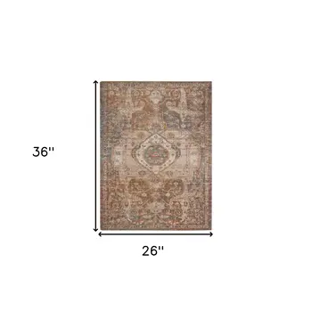 2' X 3' Beige Gray and Taupe Medallion Power Loom Area Rug