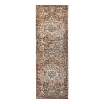 7' Beige Gray and Taupe Medallion Power Loom Runner Rug