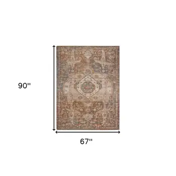 6' X 8' Beige Gray and Taupe Medallion Power Loom Area Rug
