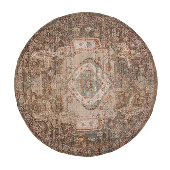 6' Beige Gray and Taupe Medallion Power Loom Round Rug