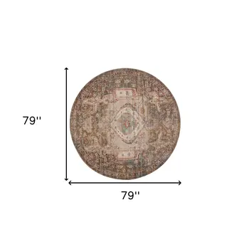6' Beige Gray and Taupe Medallion Power Loom Round Rug