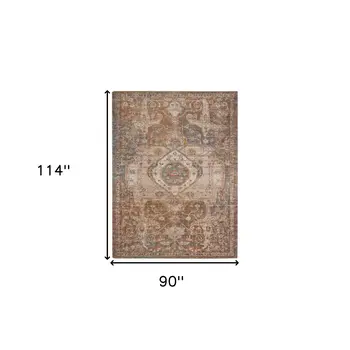 7' X 9' Beige Gray and Taupe Medallion Power Loom Area Rug