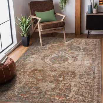 9' X 12' Beige Gray and Taupe Medallion Power Loom Area Rug