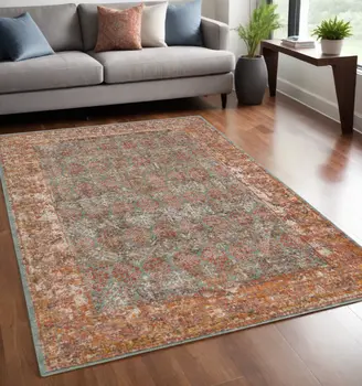 6' X 8' Teal And Orange Medallion Area Rug