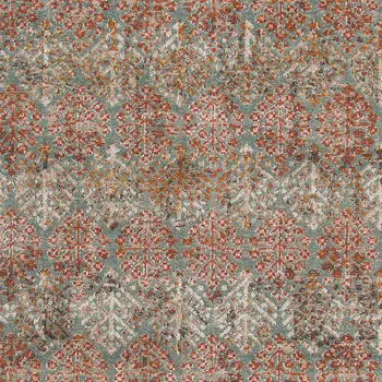 7' X 9' Teal And Orange Medallion Distressed Area Rug