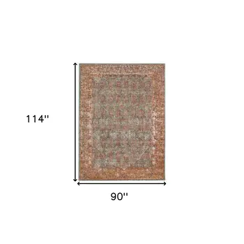 7' X 9' Teal And Orange Medallion Distressed Area Rug