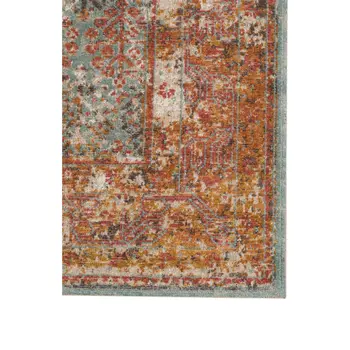 9' X 12' Teal And Orange Medallion Distressed Area Rug