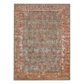 10' X 14' Teal And Orange Medallion Worn/Fade Area Rug