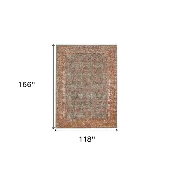 10' X 14' Teal And Orange Medallion Worn/Fade Area Rug