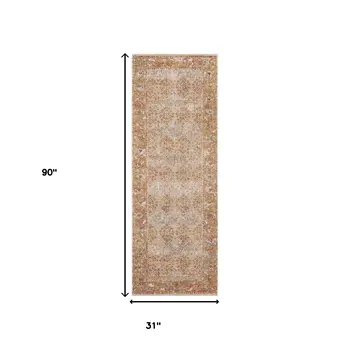 7' Beige And Orange Southwestern Runner Rug