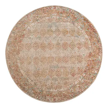 6' Beige And Orange Southwestern Round Rug