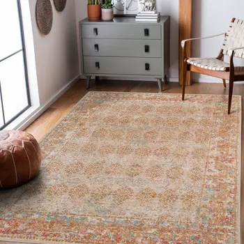 9' X 12' Beige And Orange Southwestern Area Rug