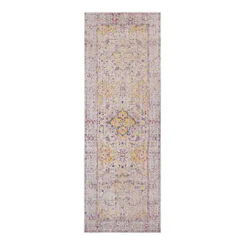 7' Ivory And Yellow Oriental Runner Rug