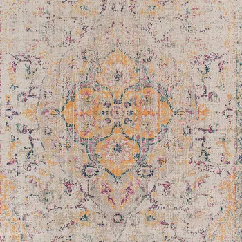 9' X 12' Ivory And Yellow Oriental Distressed Area Rug