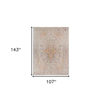 9' X 12' Ivory And Yellow Oriental Distressed Area Rug