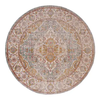 6' Orange Oriental Distressed Round Rug