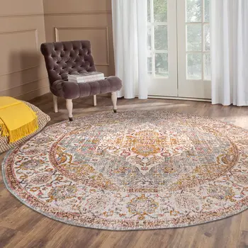 6' Orange Oriental Distressed Round Rug