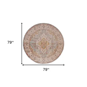 6' Orange Oriental Distressed Round Rug
