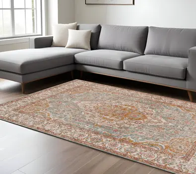 9' X 12' Orange Oriental Distressed Area Rug