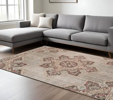 6' X 8' Beige And Rust Medallion Area Rug