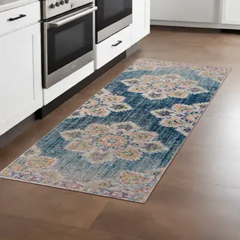 7' Yellow Medallion Runner Rug