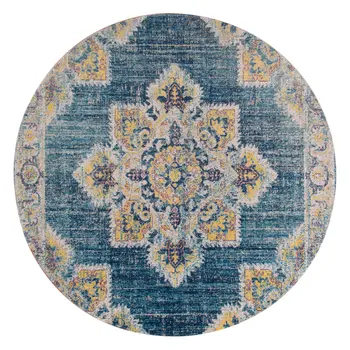 6' Yellow Medallion Round Rug