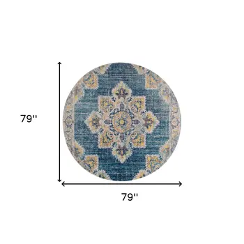6' Yellow Medallion Round Rug