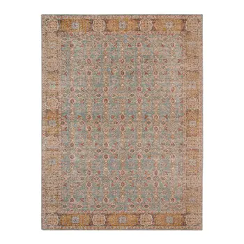 7' X 9' Teal Red And Orange Floral Area Rug
