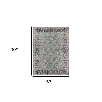 6' X 8' Teal And Orange Floral Area Rug