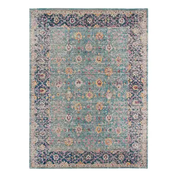 9' X 12' Teal And Orange Floral Area Rug