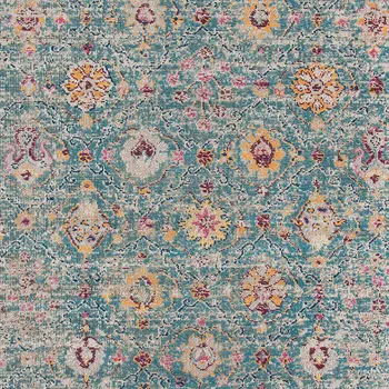 9' X 12' Teal And Orange Floral Area Rug