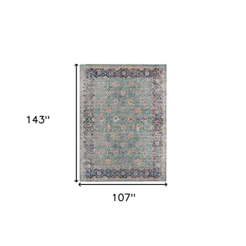9' X 12' Teal And Orange Floral Area Rug