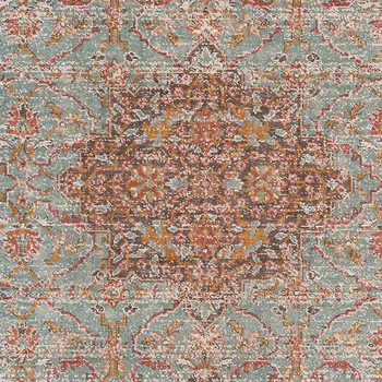 7' Teal Red And Orange Medallion Runner Rug
