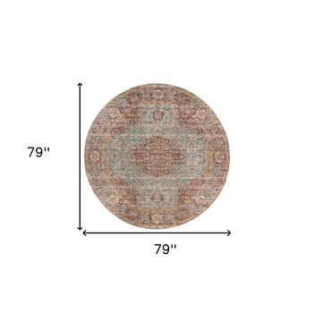 6' Teal Red And Orange Medallion Round Rug