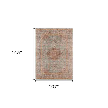 9' X 12' Teal Red And Orange Medallion Area Rug