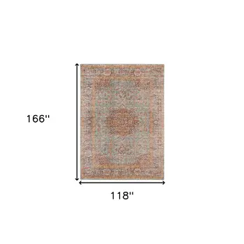 10' X 14' Teal Red And Orange Medallion Area Rug