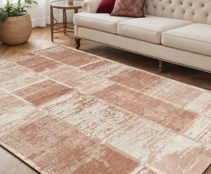 5' X 8' Sand And Ivory Geometric Area Rug