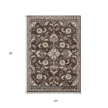 2' X 3' Ivory Blue And Brown Floral Area Rug