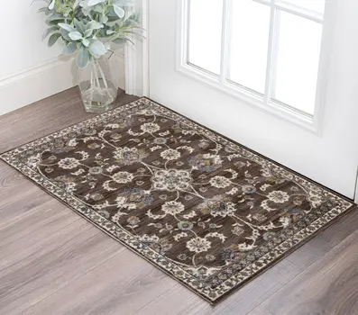 2' X 3' Ivory Blue And Brown Floral Area Rug